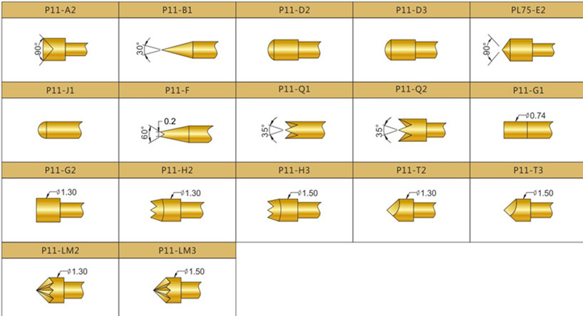 P11測試探針頭型，華榮華測試探針選型，測試探針規(guī)格型號